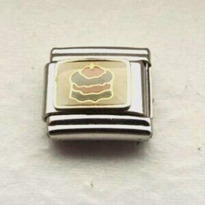 Birthday cake on white enamel 9mm stainless steel italian charm bracelet link